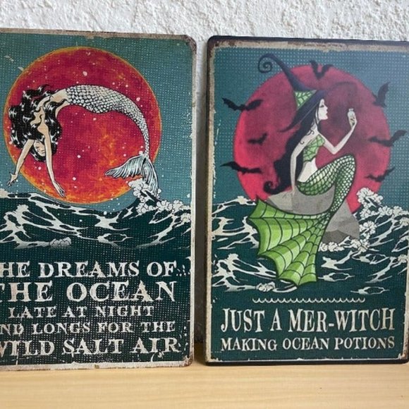 Set of 2 Retro Vintage Mermaid Ocean Metal Sign 12x8 inches Wall Hanging - Picture 3 of 7